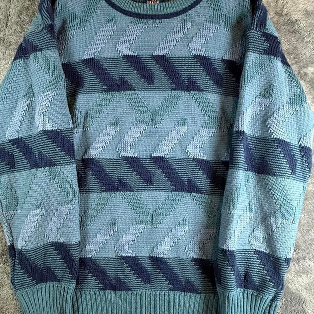Bristol Blues Vintage‎ Mens Blue Geometric Knit Crewneck Sweater Size M RN 52469